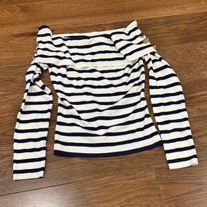 Bebe Striped Off-Shoulder Navy and White Women's Top gold buttons. Xs
